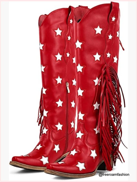 Shoes - Western Fringe Cowboy Boots Over Knee Wide Calf Cowgirl